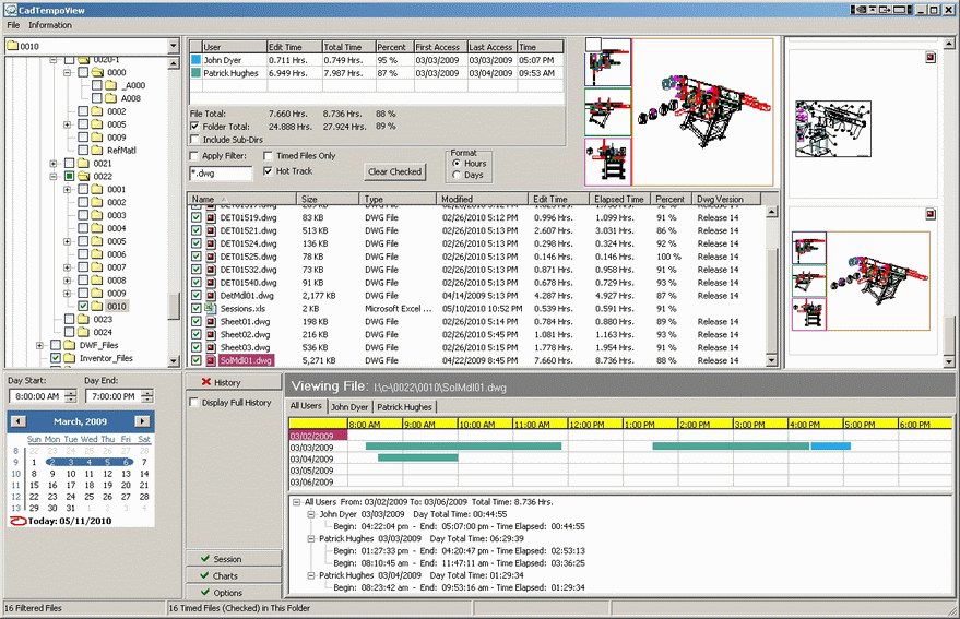 The CadTempo Viewer - view the CAD drawing and user time history.