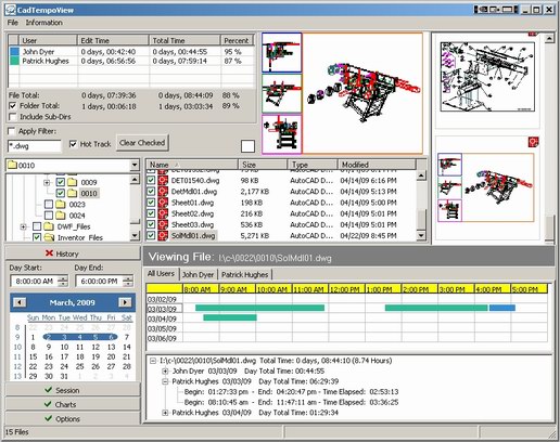 The CadTempo Viewer - view the CAD drawing and user time history.